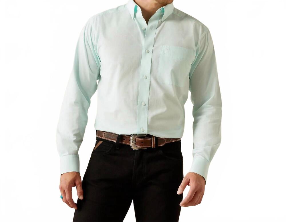 NEW ARIAT men's solid slub classic fit button down shirt in mint